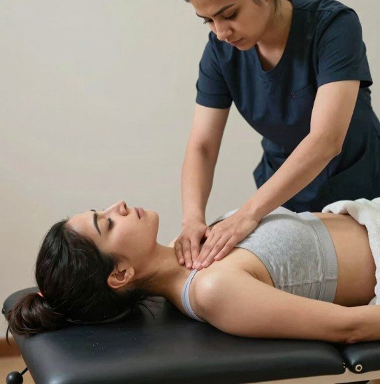 Female physiotherapist treating a female patient